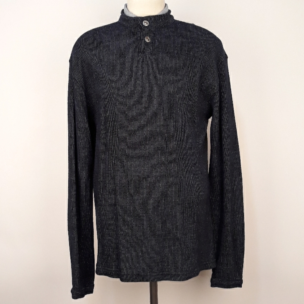 VERSACE Jeans Couture Navy‎ Grey Striped Mens Sz XXL Long Sleeve Henley Sweater